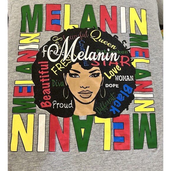 On Fire Melanin Women's Gray Short Sleeve Shirt 1X with Hood Queen Beautiful - Picture 3 of 10